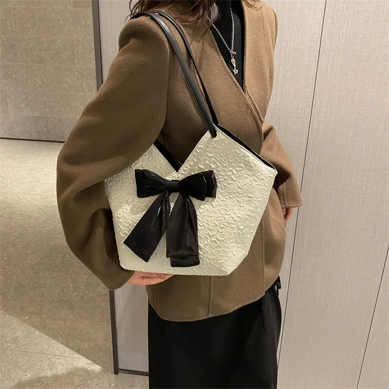 Bolso de hombro con lazo elegante para mujer, bolso de mano de gran capacidad, bolso de viaje, nueva moda