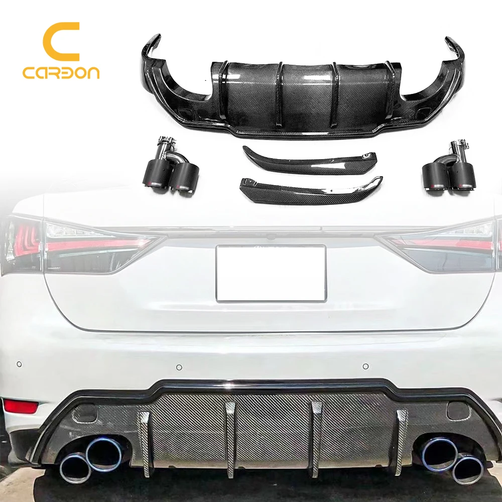 Top Quality Real Carbon Fiber Rear Bumper Diffuser Lip With Exhaust For Lexus GS