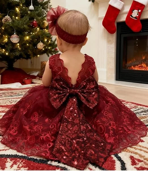 Summer Girls red Dress Valentine's Day baby dress Kids Sleeveless Back Bow embroidery Princess Dress Wedding Birthday party gown
