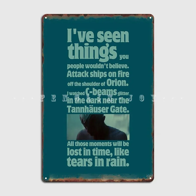 Like Tears In Rain Blade Runner Quote Metal Sign Club Home Club Bar Vintage Wall Decor Tin Sign Posters