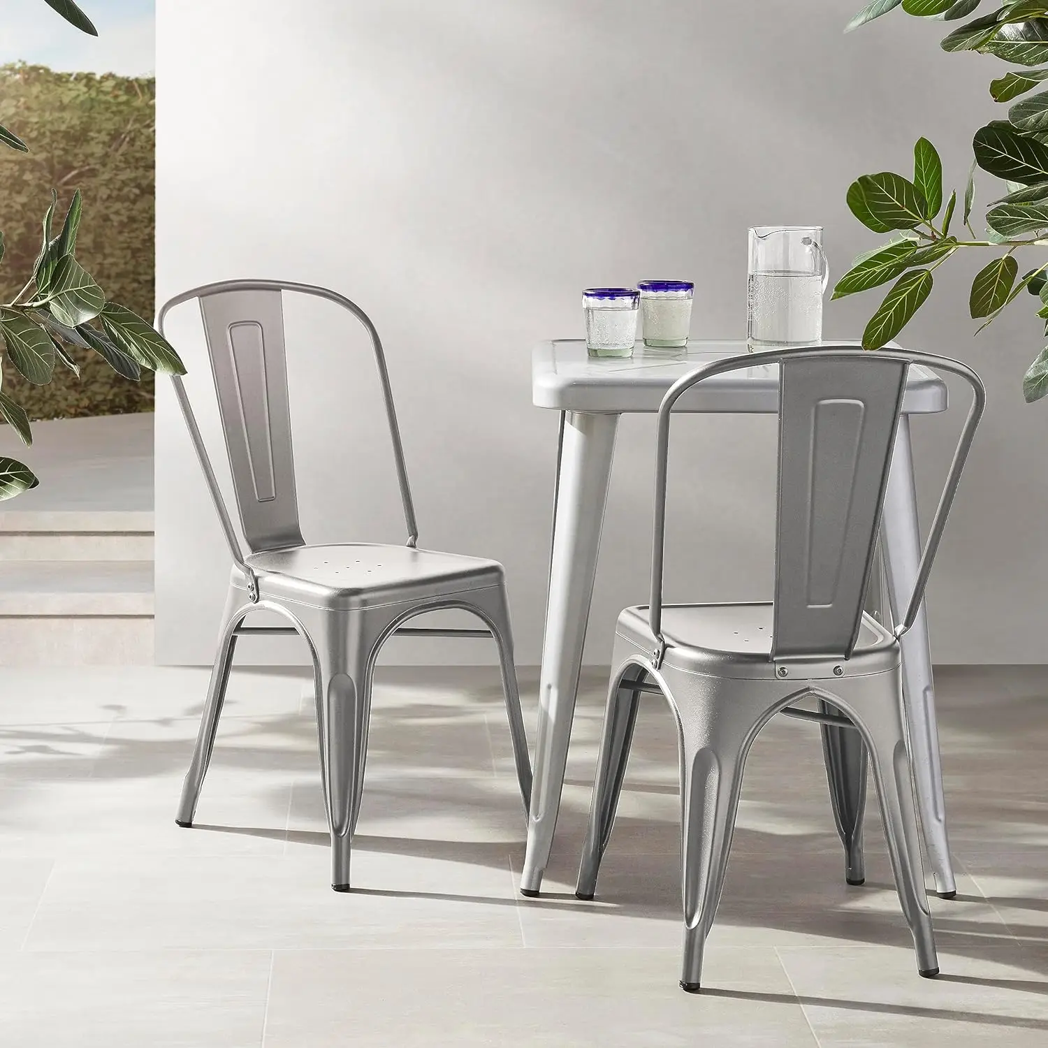 Basics Metal Dining Chairs, Dark Grey chairs dining room , 1 Count (Pack of 4)