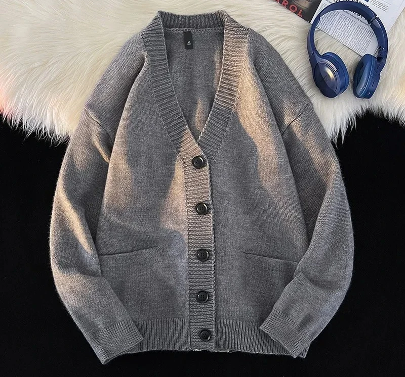 

Men's Autumn Winter Casual V-neck Cardigan New Korean Fashion Trend Versatile Jacquard Sweater Comfortable Breathable Jacket