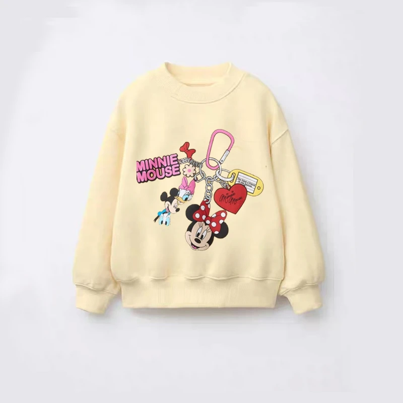 Sudadera de dibujos animados de Disney para niñas, Tops de manga larga, ropa de primavera y otoño, ropa bonita con estampado de Minnie para niños, Sudadera con capucha de cuello redondo