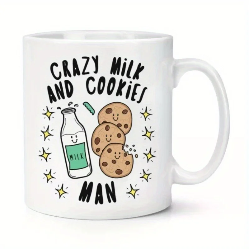 

Crazy-Milk-And-Cookies-Man Coffee Mug, Coffee Travel Mug, 1pc, 11 Oz White Ceramic Fall Coffee Mug for Women Men Lady, Funny Mug