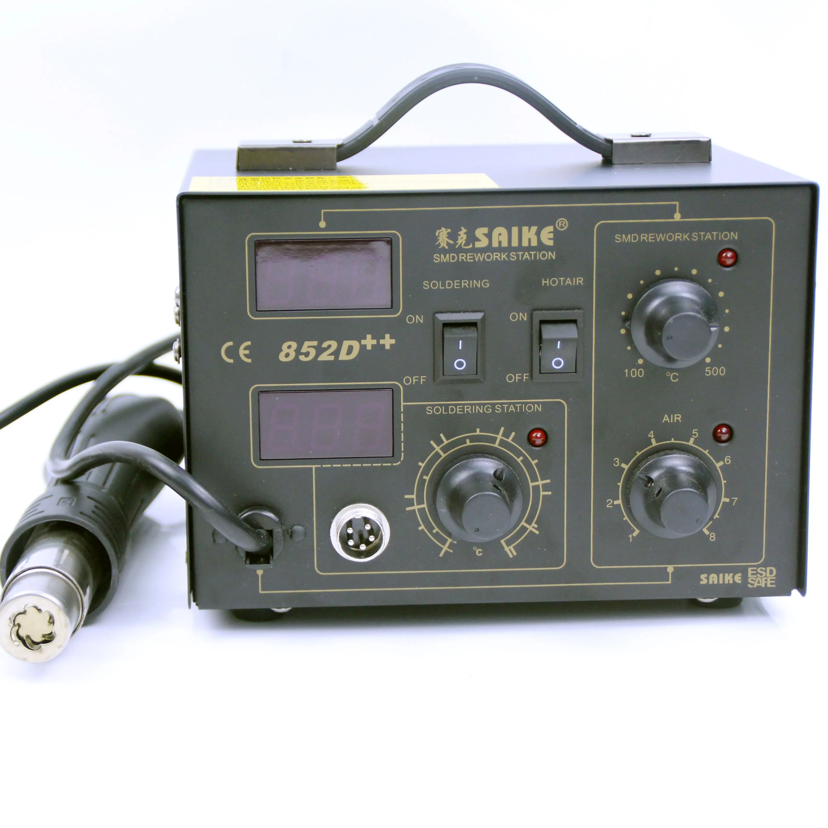 SAIKE 852D++ Iron Solder Soldering Hot Air Gun 2 in 1 Rework Station 220V Upgraded from SAIKE 852D+