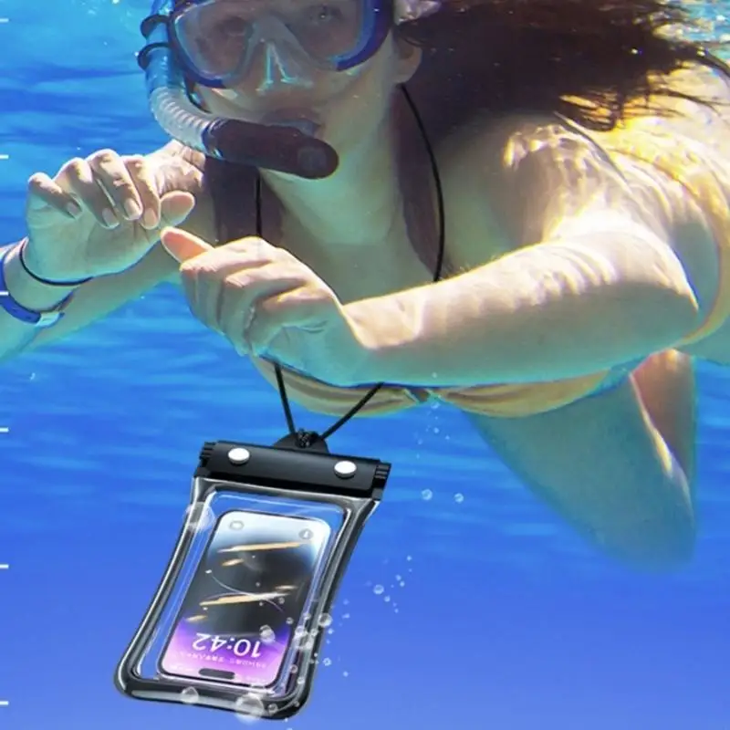 

4 Colors Transparent Waterproof Phone Pouches Universal Neck Lanyard 3-Layer Latches Sealed Dry Bag for Outdoor Swimming Rafting