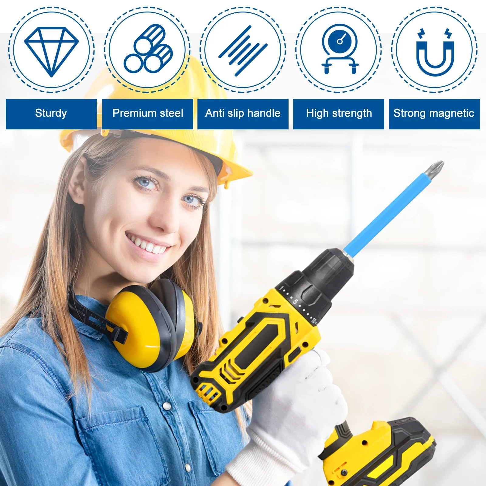 ชุดดอกไขควงแบบกันลื่น 16 ชิ้น 7 ขนาดต่างกัน หัวไขควงแม่เหล็กสำหรับไขควงไฟฟ้า อุปกรณ์เสริมเครื่องมือไฟฟ้า