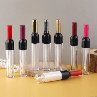 

5ML 10/30/50pcs Empty Clear Plastic Lipgloss Bottle with Colored Cap, Wine Shape Creative Portable Lip Gloss Tube, Lipstick Tube