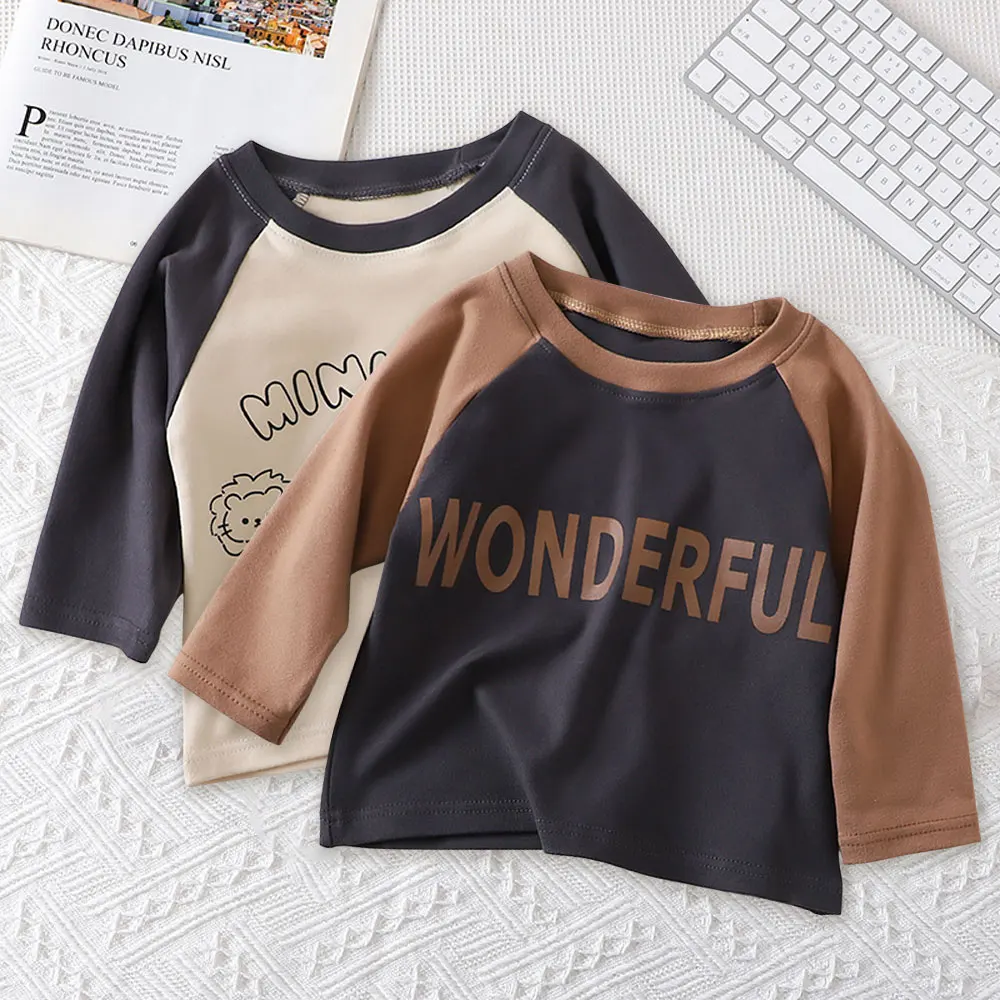 

Toddler Baby Girl Boys T-shirt Long-sleeved Tops Cartoon Animal Casual Colorblock Kids Clothes 2-6years Baby Clothing Sweatshirt