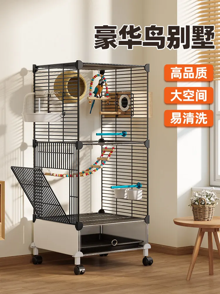 Luxury home bird cage, large starling, Xuanfeng peony, special outing parrot cage, new ecological villa tiger skin