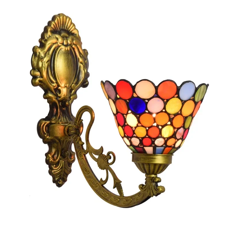

European stained glass retro mirror headlight Tiffany bedside aisle i bohemian glazed wall lamp