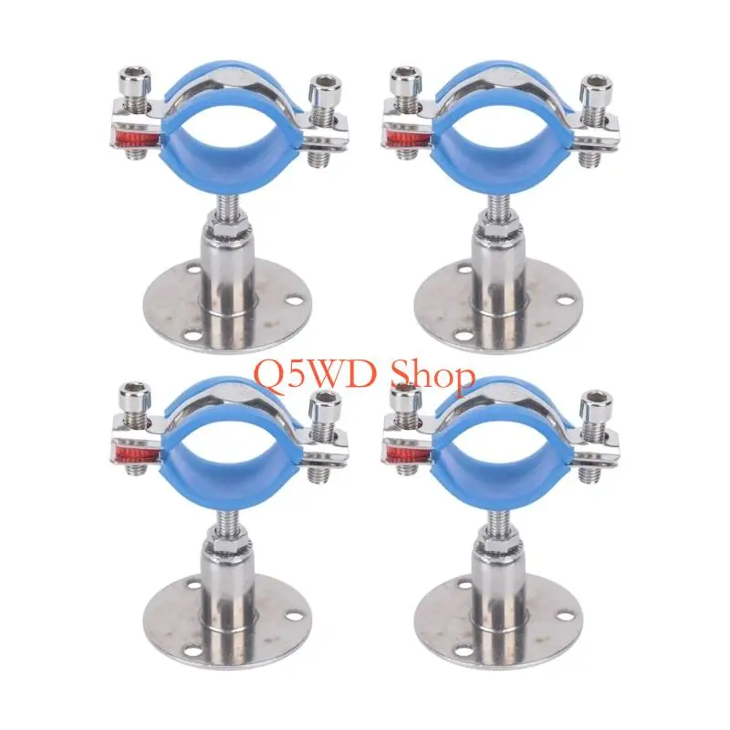 Q5WD Pipe Support Bracket Set of 4 with Adjustable Height, Mounting Base and Protective Rubber Lining for Install Work