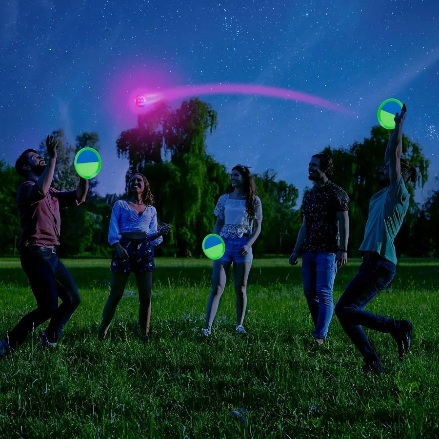 ชุดของเล่นโยนและจับลูกบอลสำหรับเล่นกลางแจ้งริมสระน้ำ ลูกบอลเรืองแสงรุ่นปรับปรุงใหม่ เกมสนามหญ้าสำหรับเด็กอายุ 3-10 ปี เด็กชาย เด็กหญิง เด็กเล็ก ของขวัญวันอีสเตอร์