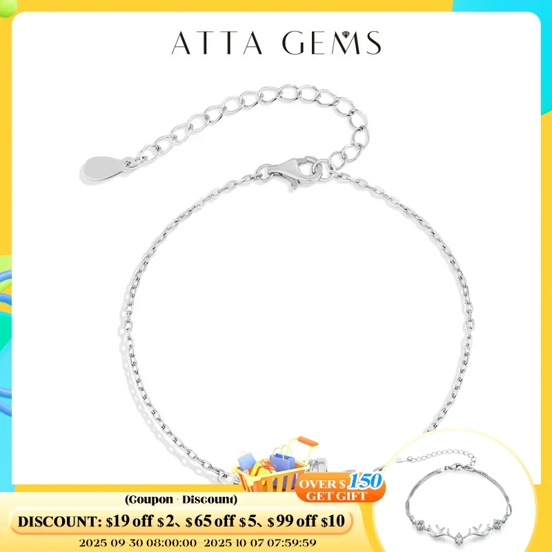 

ATTAGEMS Minimalist Moissanite Bracelet for Men Women VVS1 Diamond Real S925 Silver Round Wheel Party Wedding New Year Gift 16+5