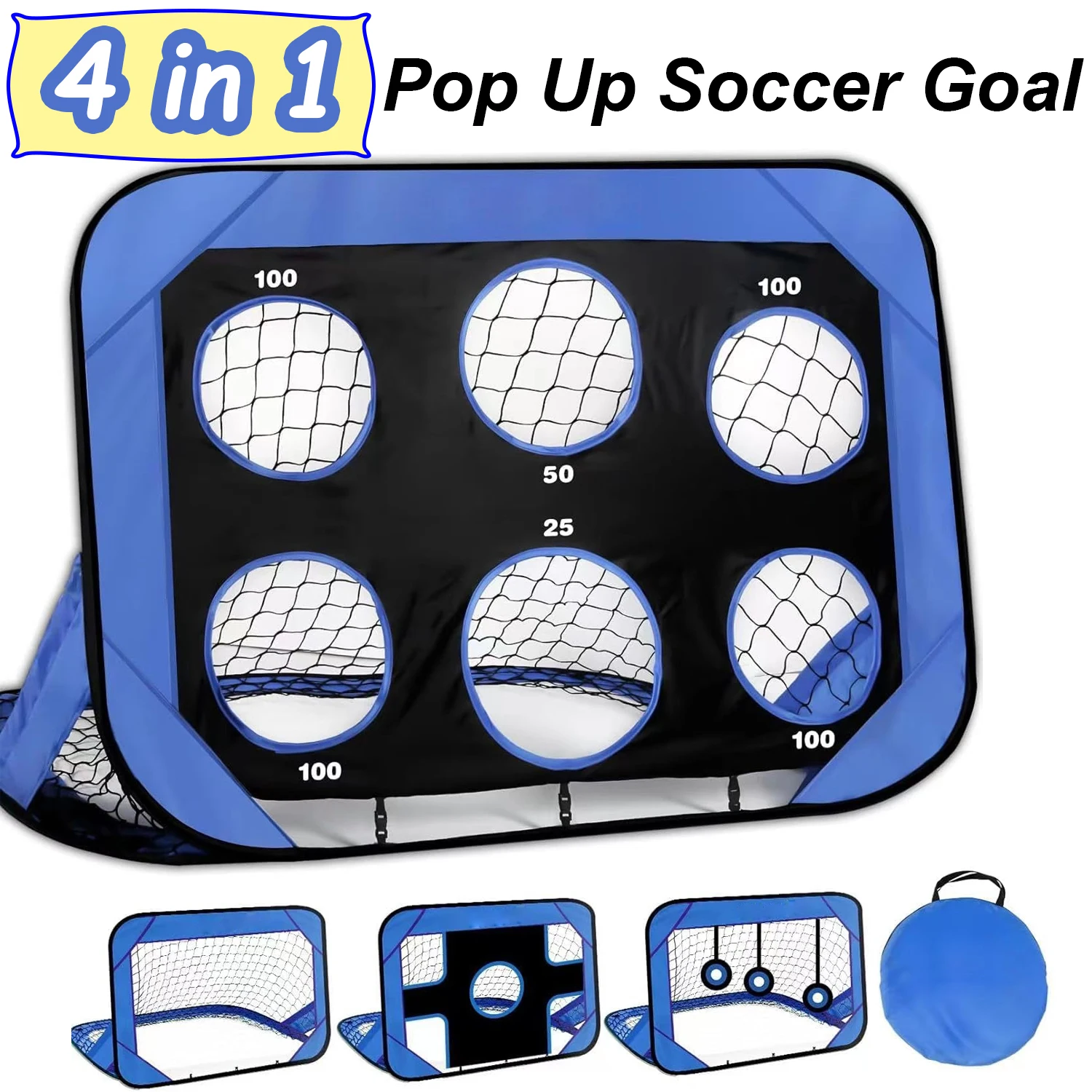 4 Modes Pop Up Kids Soccer Goal Net 4 in 1 Foldable Football Goal Indoor Outdoor for Improving Passing and Shooting Accuracy