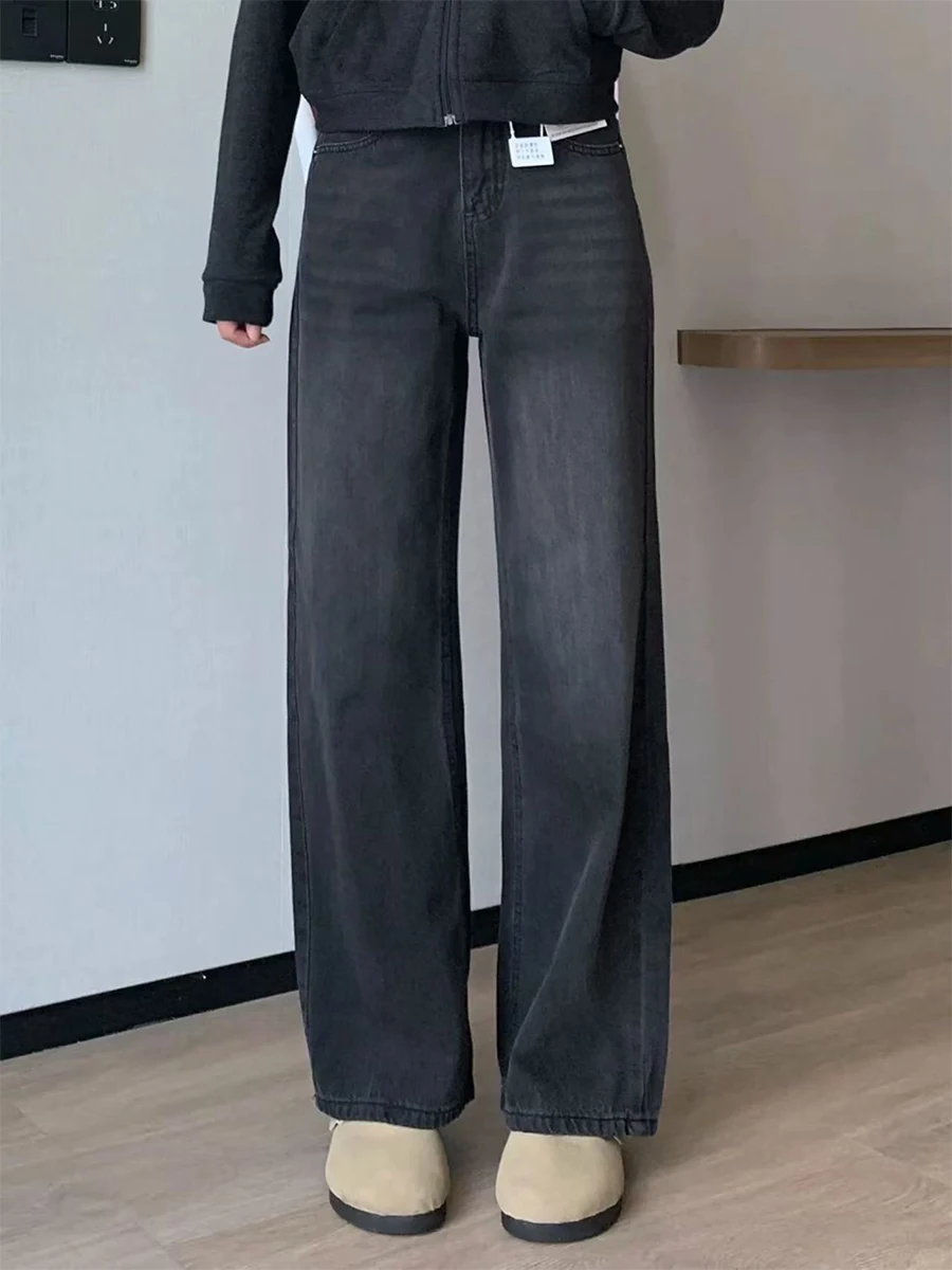 

High Waist Loose Fit Straight Leg Black Jeans Women's Spring Summer plus Size Pear Shape Body Slimming Wide Leg Floor Length ...