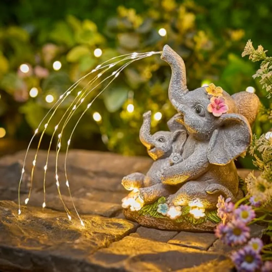 Solar-Elephant-Garden-Decor-Statue with Succulent and Watering LED Lights, Waterproof Outdoor Decor for Patio, Lawn, Balcony an