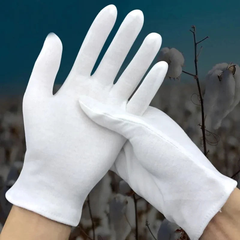 12Pairs White Cotton  Safety & Work Gloves Women White Cotton Cosmetic Moisturizing Gloves for Serving Archival Jewelry Hand SPA