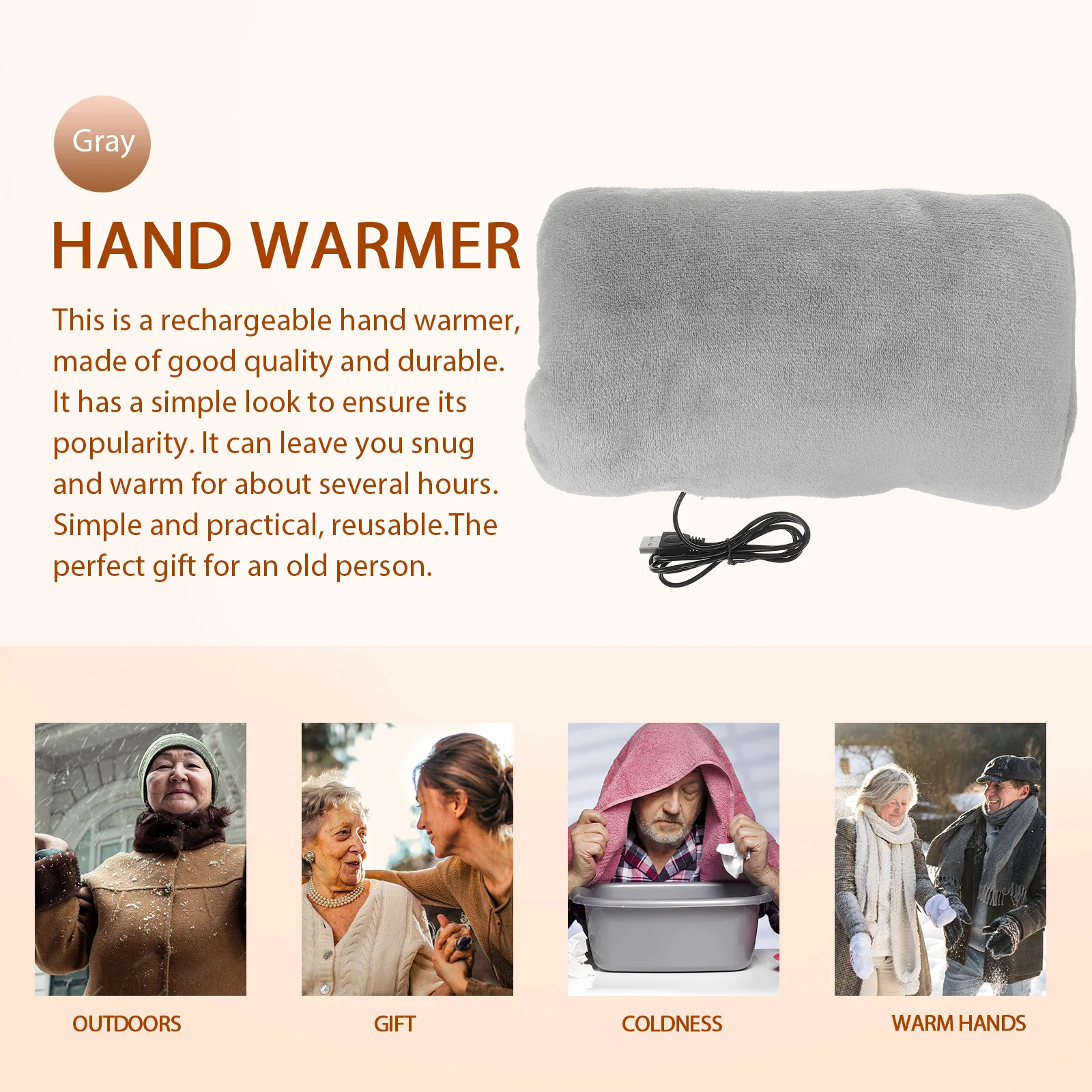 

1pc Portable Usb Rechargeable Hand Warmer Electric Flannel Heating Pad For Winter Warmth Fast Safe For Office Workers Students