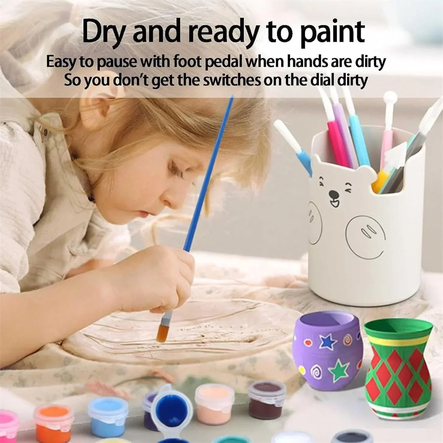 ไฟฟ้ามินิเครื่องปั้นดินเผาล้อของเล่นเครื่อง DIY เครื่องปั้นดินเผาเครื่องทําและสีศิลปะหัตถกรรมเครื่องปั้นดินเผาชุดล้อสําหรับเด็ก