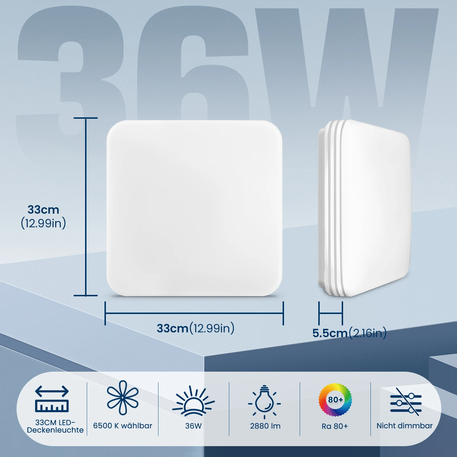 18W 24W 36W 48W Moderne Ultradünne Quadratische LED-Deckenleuchte Flimmerfrei Blendfrei Energiesparende Beleuchtung Halbeinbau-Installation Geeignet für Badezimmer Küchen Schlafzimmer Wohnzimmer Büros