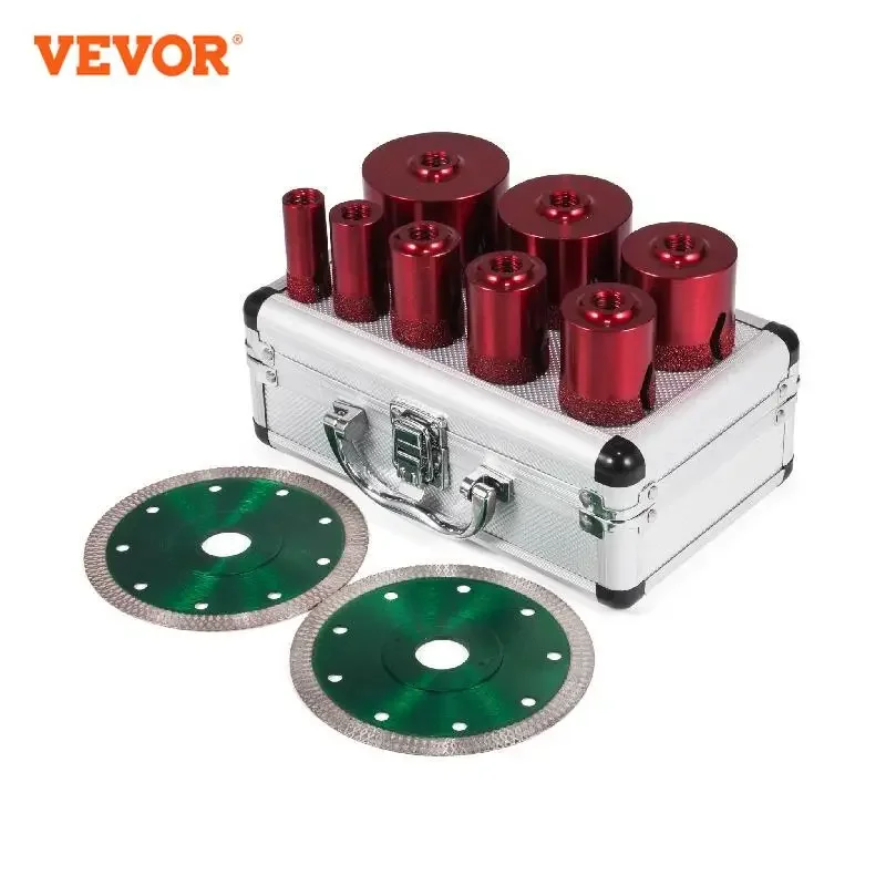 VEVOR Diamond Hole Saw Set 8/10Pcs M14 Thread Hole Saw Cutter Drill Bits W/ Case Drilling Tool for Granite Marble Porcelain