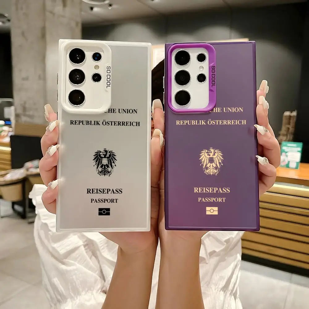 Austrian Passport Phone Case For Samsung Galaxy S25 Edge S24 S23 S22 S21 S20 Ultra Silicone Colorful Silver Phone Case