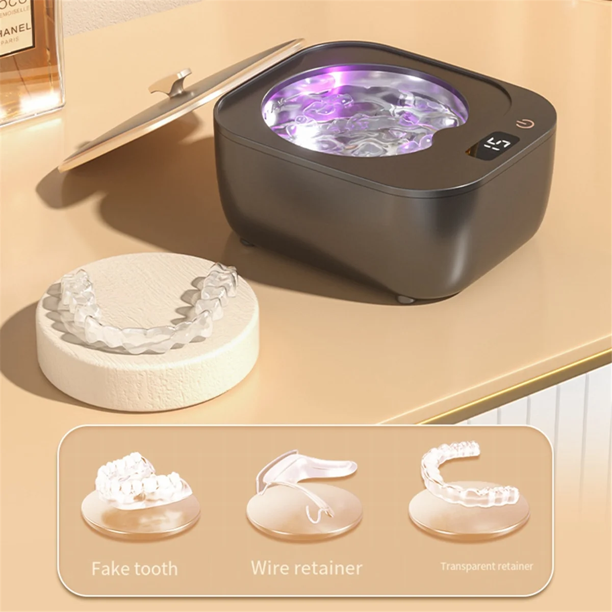 Ultrasonic Cleaner for Dentures, Professional Ultrasonic Cleaner Machine for All Dental, Retainer, Aligner White US Plug