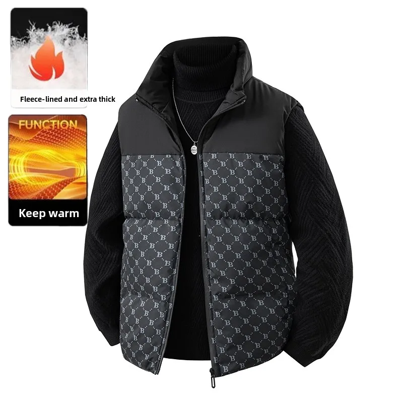 

Модная теплая мужская куртка на хлопковой подкладке, свободное пальто из двух предметов, жилет, ветрозащитное мужское модное пальто с длинными рукавами на зиму