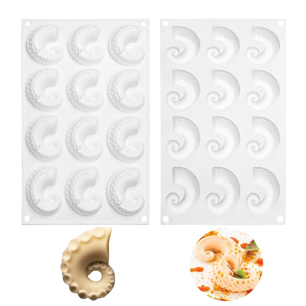 Squid Tail Or Octopus Tentacles Design  Mousse Cake Mold DIY Creative Squid Chocolate Dessert Decoration Silicone Baking Tools