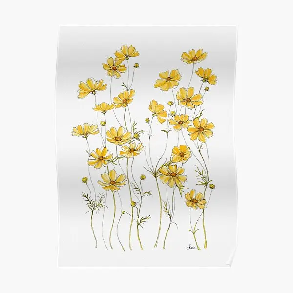 Yellow Cosmos Flowers  Poster Mural Print Room Decor Home Wall Picture Painting Vintage Funny Art Modern Decoration No Frame