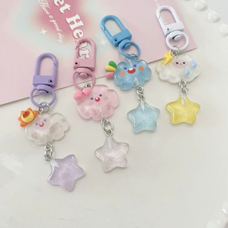 Cute Cloud Keychains Girls Scool Bag Pendants Key Chains INS Keyrings Birthday Gift Star Key Chains Cartoon Bag Pendants Jewelry