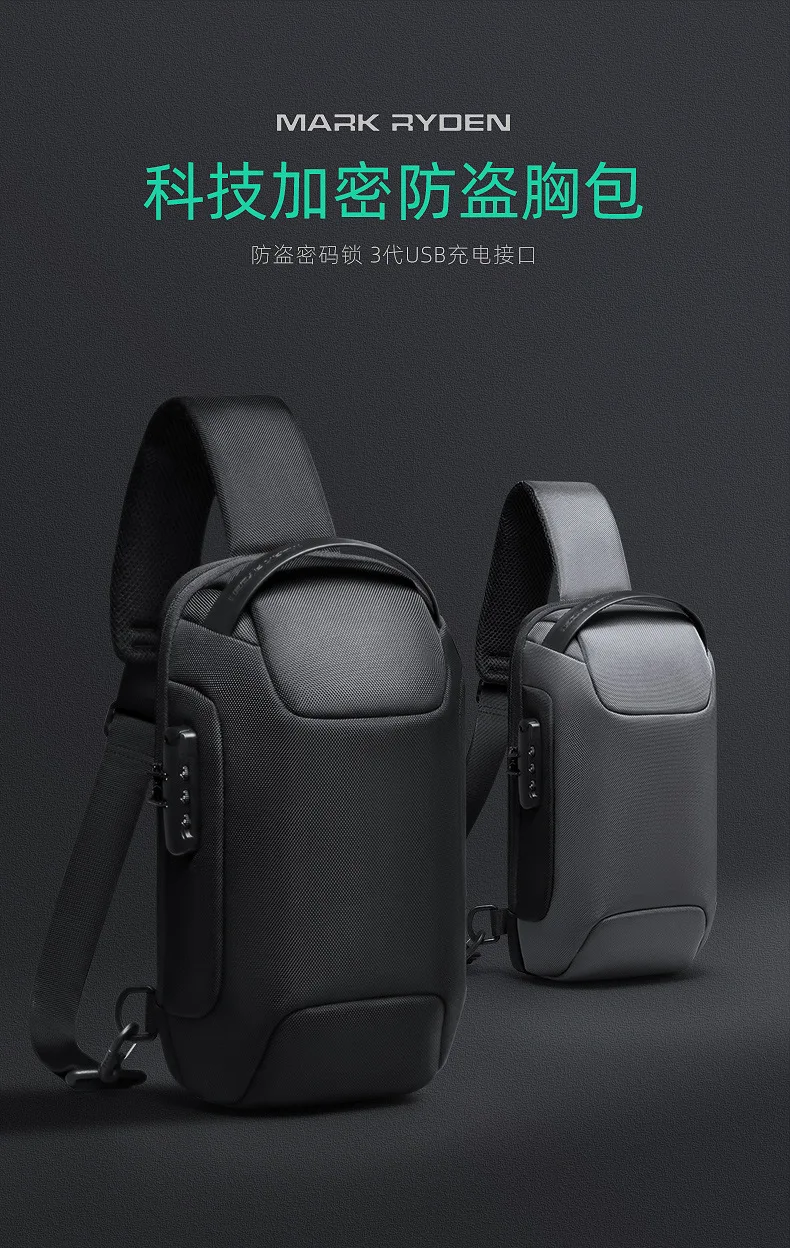 Mark Ryden Chest Bag Anti-thief Men Crossbody Bag Waterproof Shoulder Bags USB Charging Short Trip For Male Travel Pack