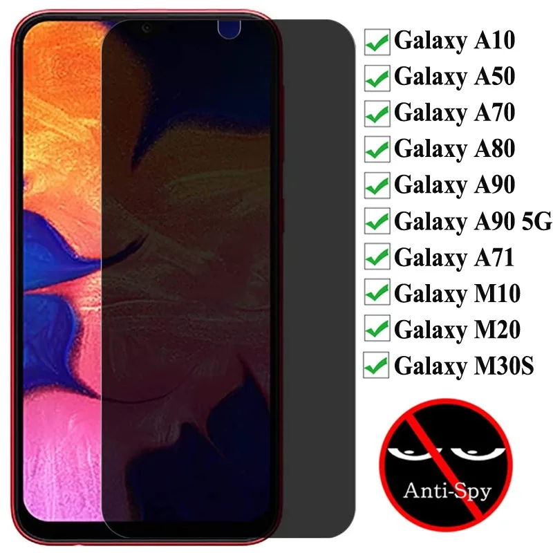 Privacy Tempered Glass For Samsung Galaxy A50 A10 A70 A71 A80 A90 5G Anti-Spy Glass For Samsung M10 M20 Screen Protectors