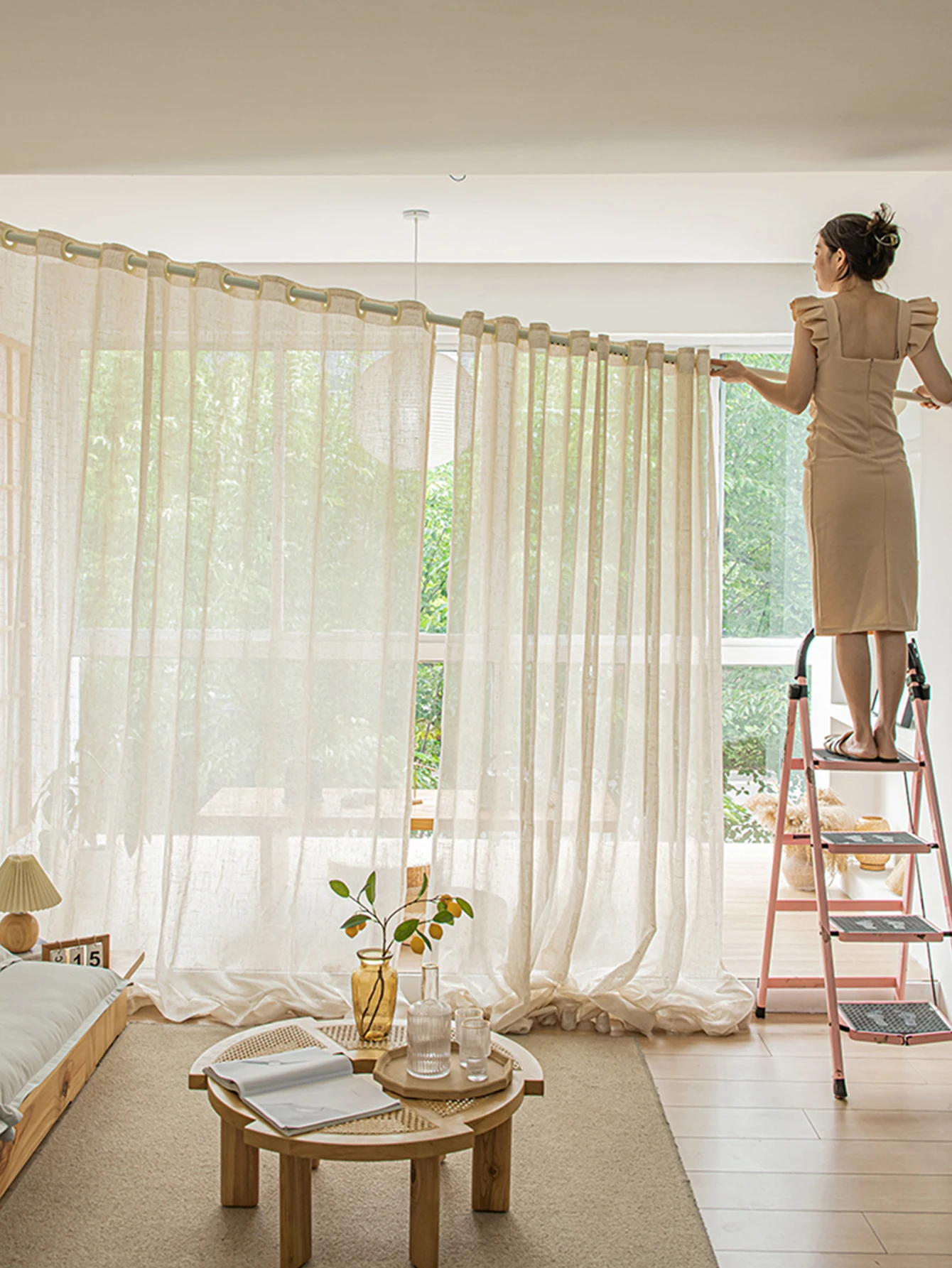Voile Curtain All-in-one Style Boho Polyester Simple White Sheer Curtain for House Living Room Bedroom Office