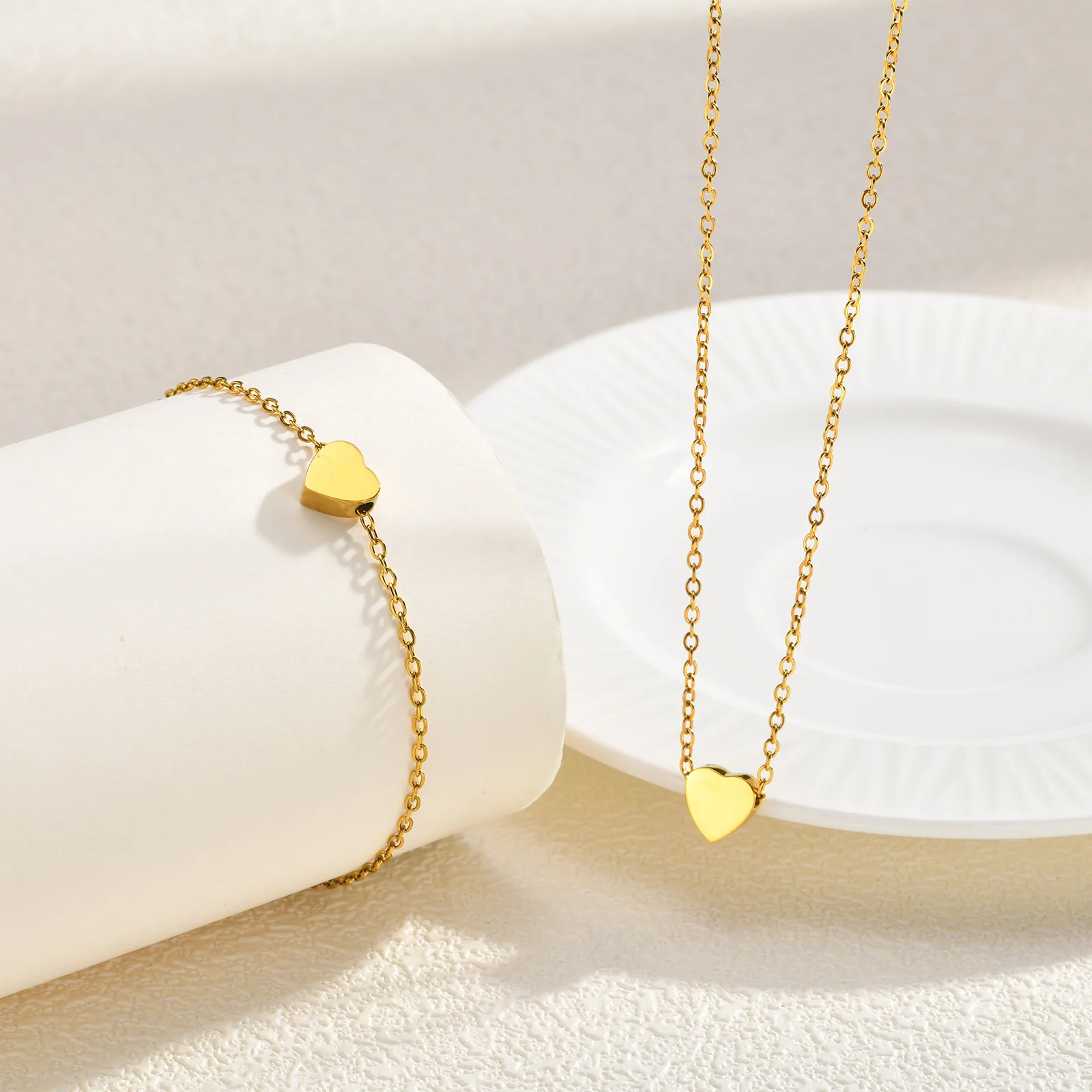 Heart Jewelry Set Thin Chain Necklace & Ankle Bracelet Charm Heart Anklet For Women Beach Daily Minimalist Jewelry Gift