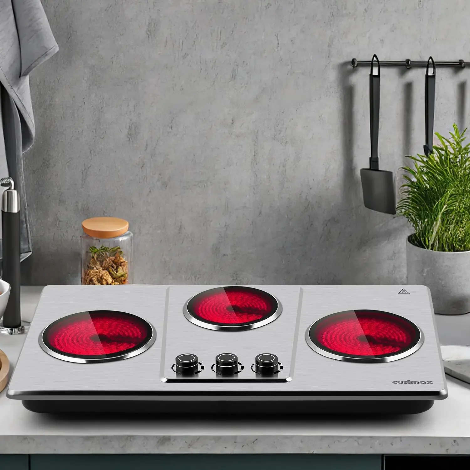 Plate Electric,Countertop Infrared Triple Burner with 7″Ceramic Glass Cooktop,Electric Hot Plate for Cooking,11 Level Temperatur