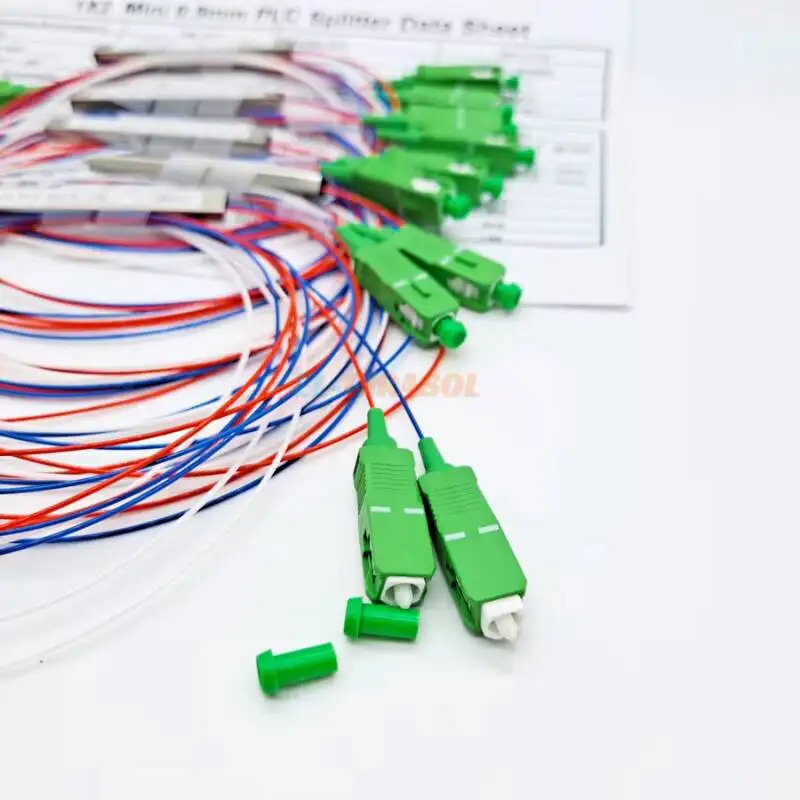 Kualitas tinggi 10 buah/lot 1X2 1X4 1X8 1X16 PLC SC/APC SM Mode tunggal 0.9mm G657A1 1m FTTH Fiber Optic Splitter