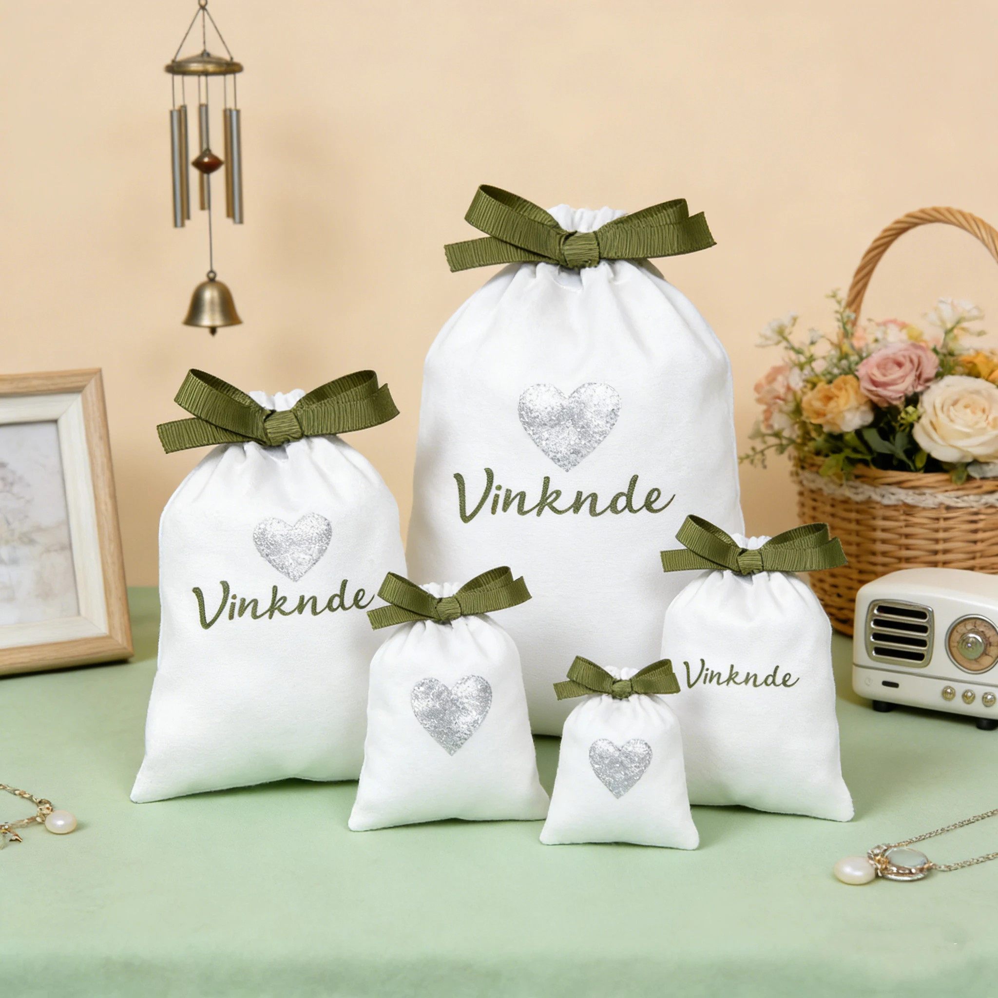 

50pcs/lot White Flannel Drawstring Bag Jewelry Pouch Gift Velvet Packing Wedding Christmas Decor Sack Can Customized Logo