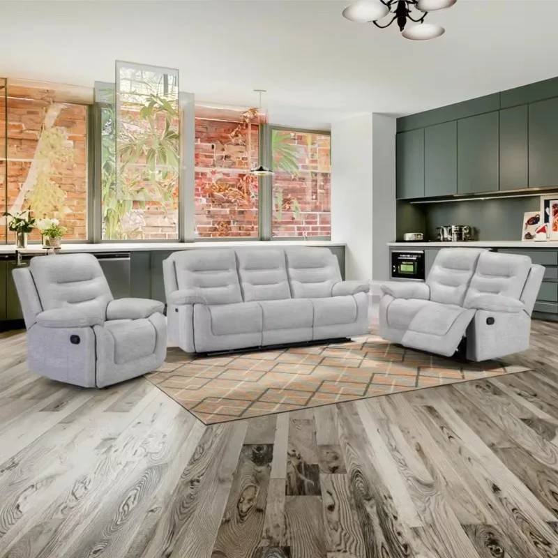 

321 Manual recliner sofa set Simple white chenille fabric recliner sofa Modern design style recliner set