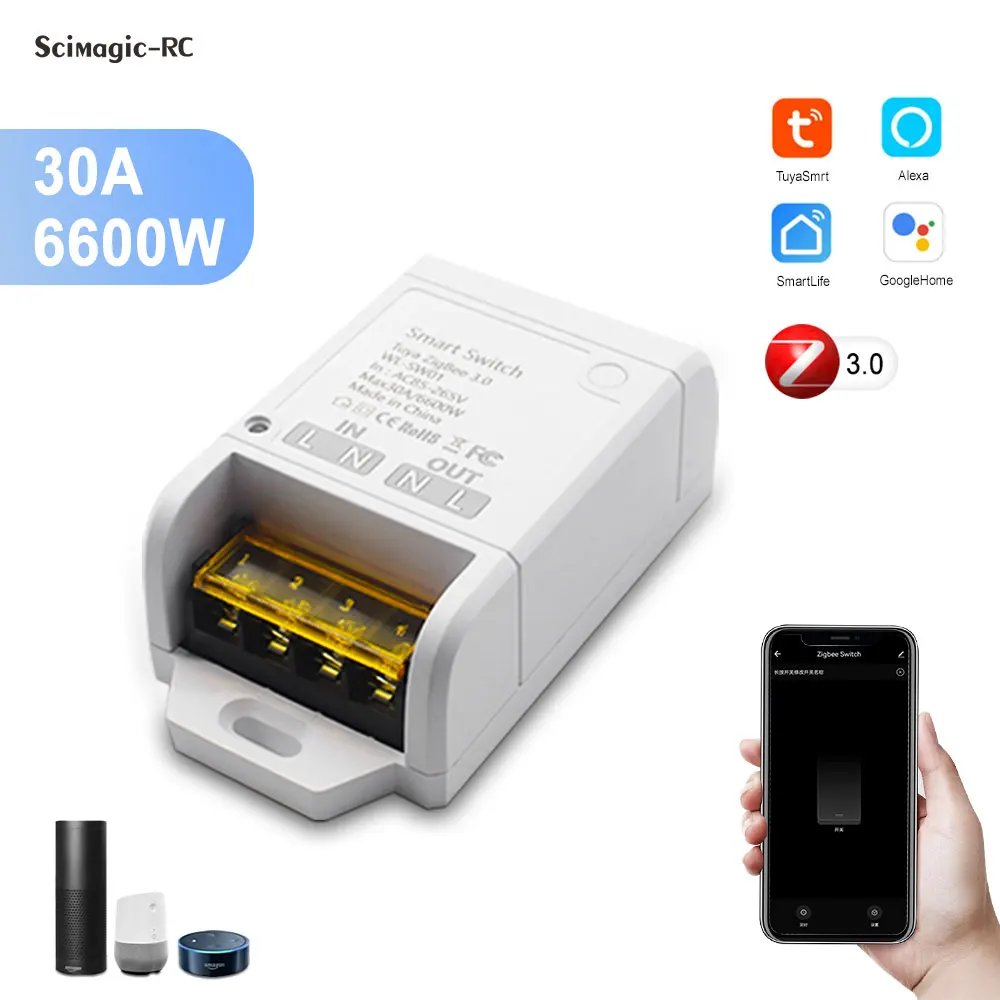 

ZigBee Smart Switch Light Tuya/Smart Life App Support Alexa Google Home Voice Control 30A Voltage AC 85-265V Relay Module