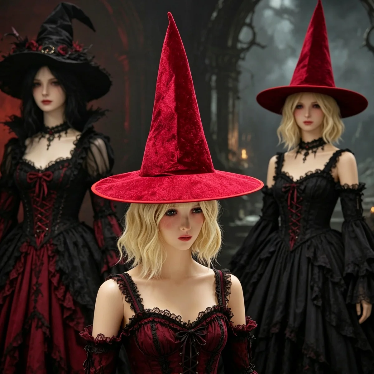 2026 Glinda Wicked Witches Hats Black Large Ruched Witch Hat Women Costume Accessory Halloween Cosplay Party Decor Role Play