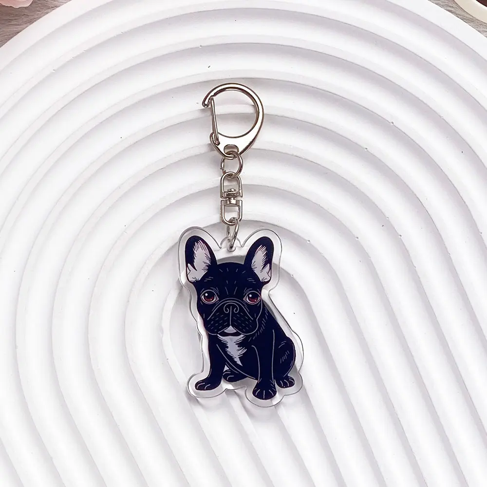 1/5PCS Cartoon French Bulldog Acrylic Car Keychain Funny Cute Bag Charms Accessories Backpack Pendant Key Holder Friend Gifts