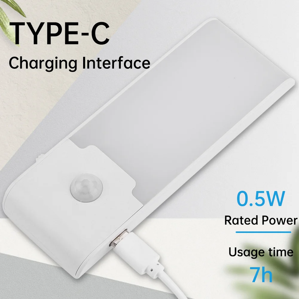 Veilleuse Intelligente à Induction Photosensible, Détection du Corps Humain, Chargement de Type C, pour Garde-Robe et Toilettes