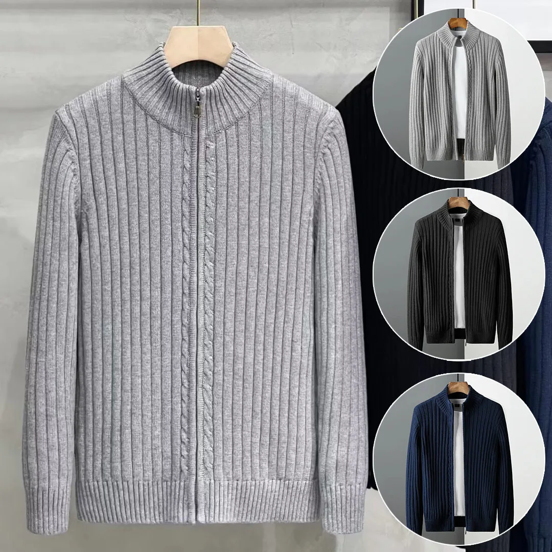 Autumn Winter Man Slim-fit Knit Cardigan Boys Gent Sweater Jacket Men Casual Work Outfit Soft Warm Inner Layer Students Casual
