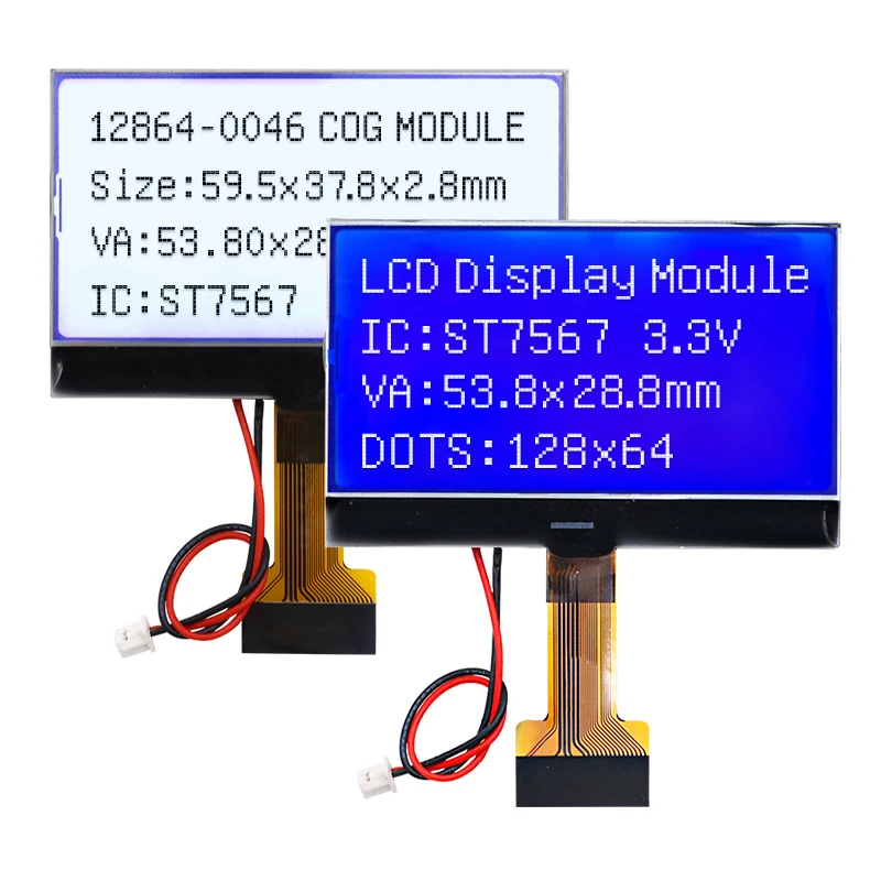 12864-0046 COG LCD display ST7567 driver LCD module 3.3V blue background white text 30P plug-in