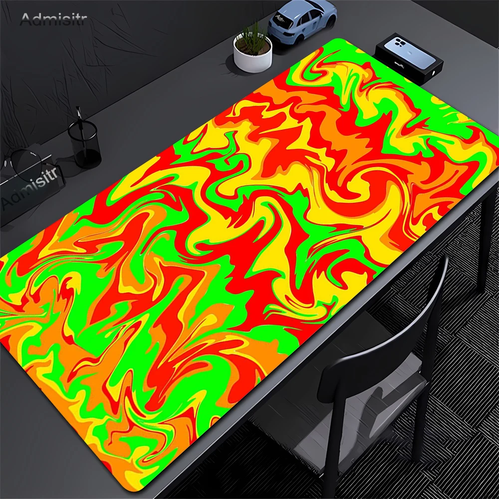 Extra Large Rubber Esports Mouse Pad Blue and Black Marble Swirl Texture Abstract Orange Liquid Art Laptop 90X40cm Desk Mat