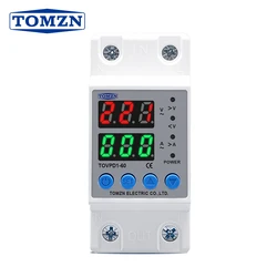 Din Rail Dual Display Adjustable Over Voltage Current and Under Voltage Protective Device Protector Relay 40A 63A 220V 230V