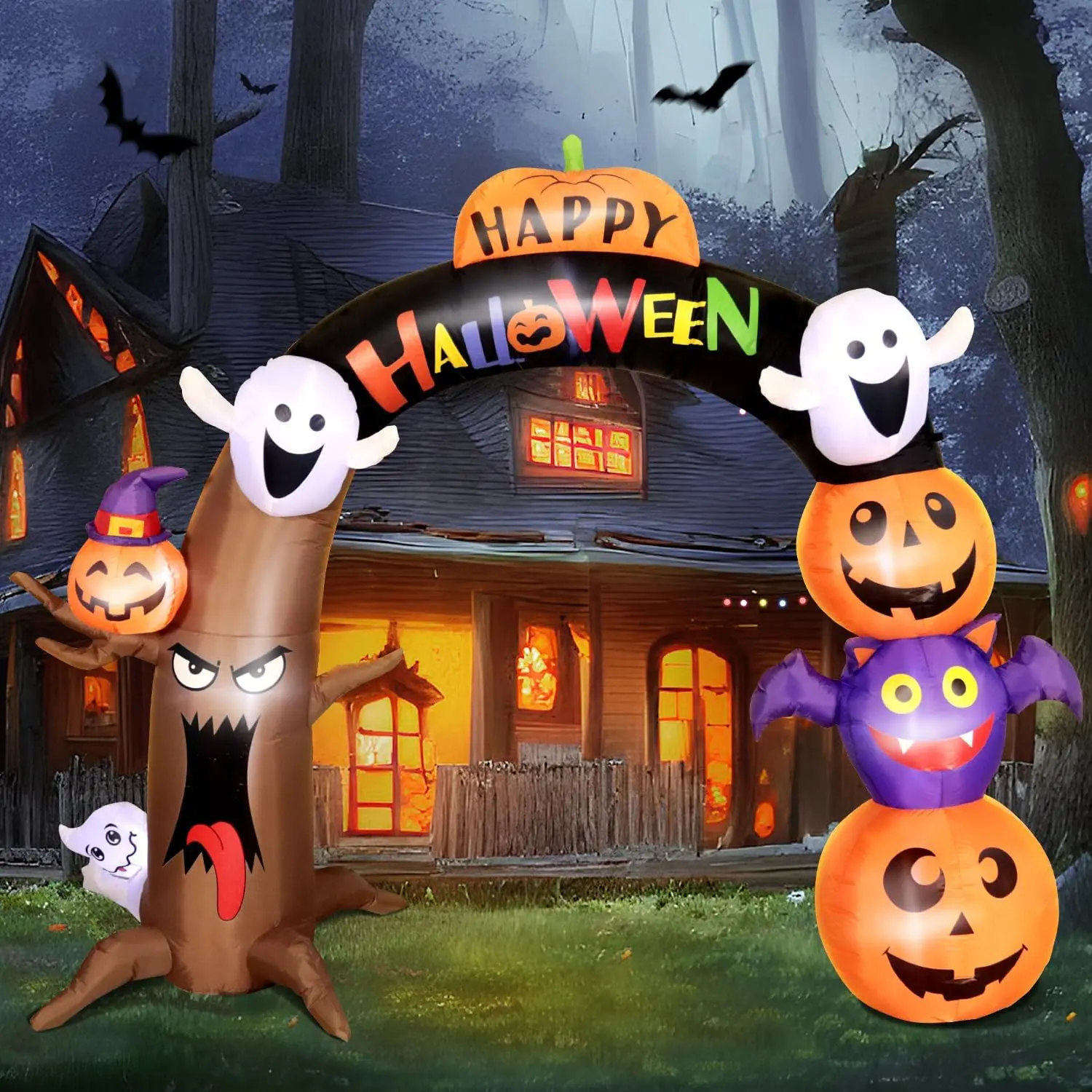 Giant Halloween Inflatable Dead Tree Arch Yard Decoration, 10 FT Long & 8 FT Tall, Built-in LED Lights, Holiday Blow-Up Outdoor Party Garden Lawn Decor