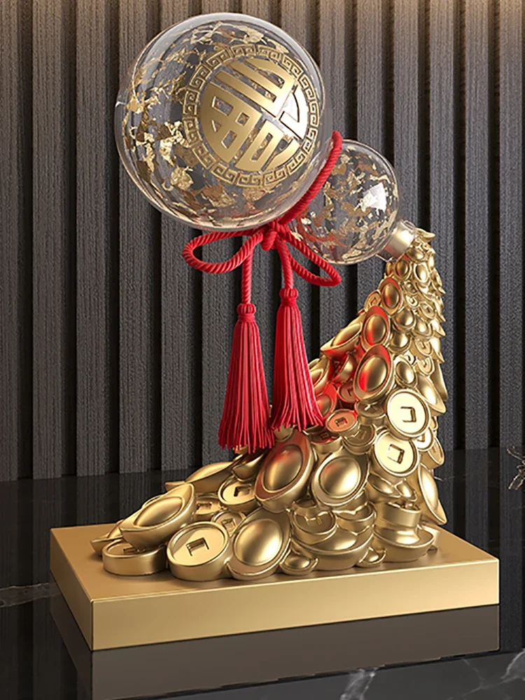 Home Decor Resin Statuette,Gold Foil Gourd Decoration,Living Room Foyer Desktop Attracting Wealth Decorations,Gift Customized